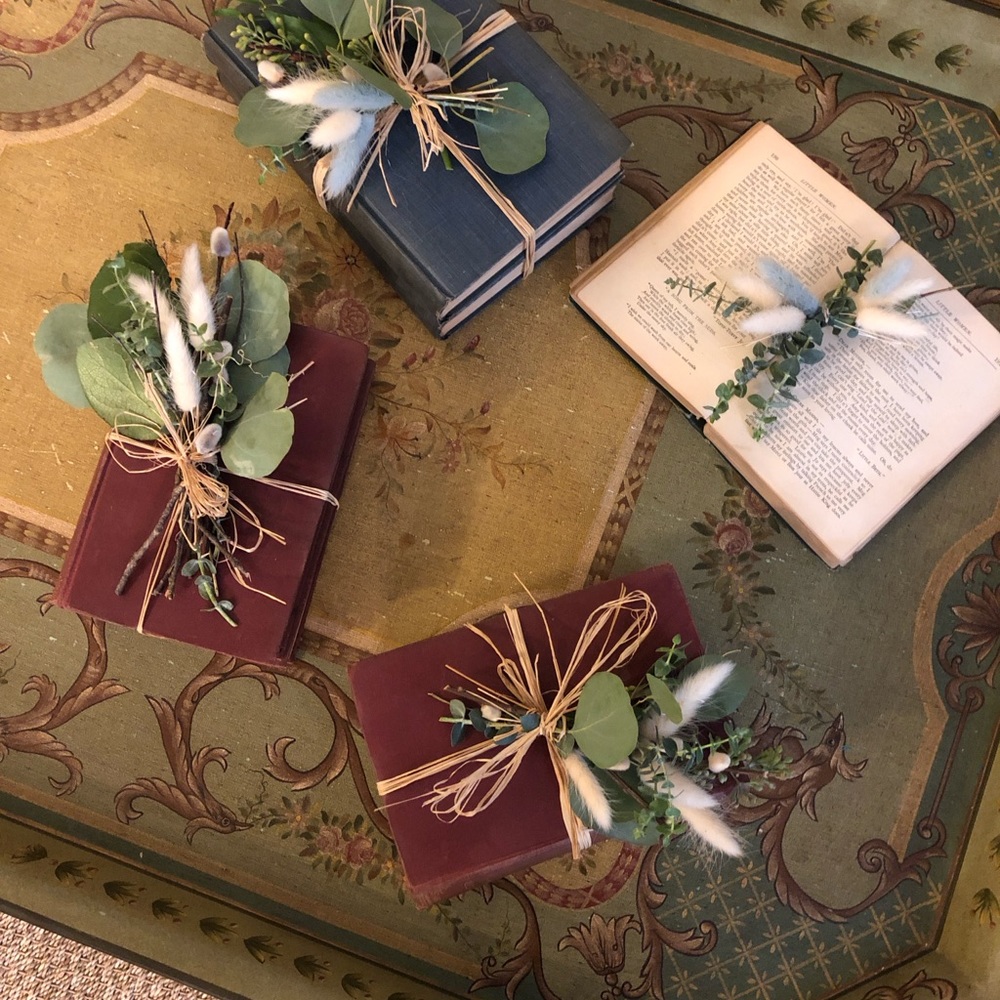 Vintage Book Stack with Greenery Accents